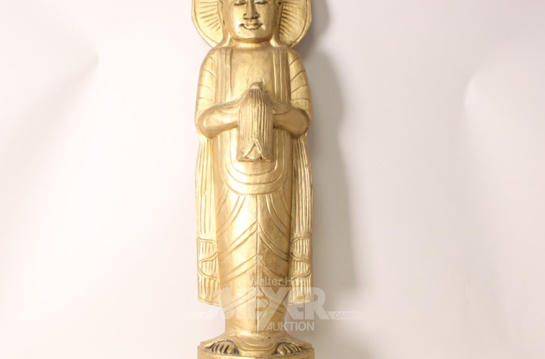 gr. Holzschnitzfigur, stehender Buddha,