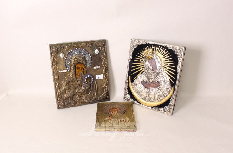 3 versch. Ikonen, tlw. mit Oklat