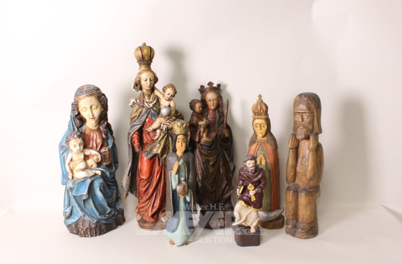 15 versch. Holzschnitz-Figuren,