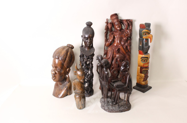 10 asiat./ afrik. Holzschnitzfiguren u.