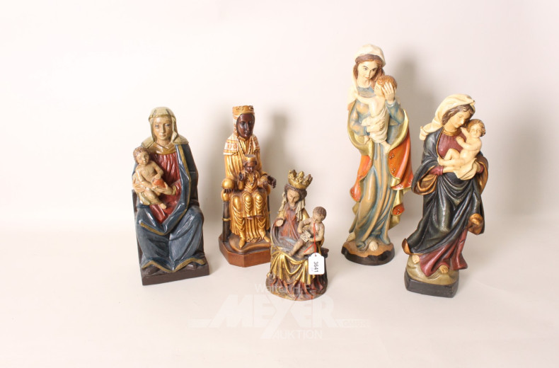 4 Holzschnitzfiguren: Maria mit Kind