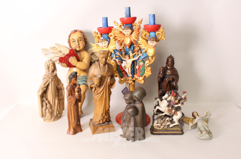 15 versch. Holzschnitzfiguren: Mönche,