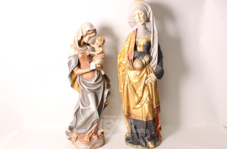 2 gr. Holzschnitzfiguren ''Madonna und