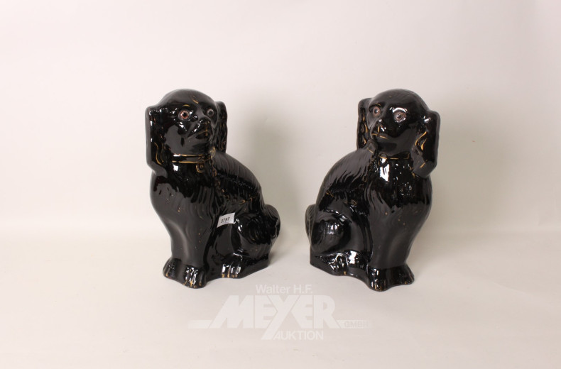 Paar, Biedermeier-Hunde, schwarz-farbig,