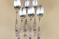 6 Kaffelöffel, Silber mit rotem Stein