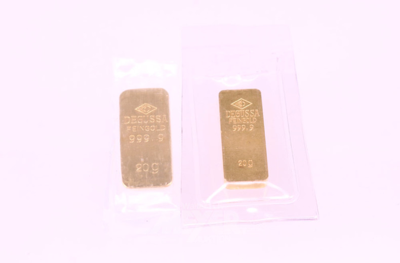 2 kl. Goldbarren DEGUSSA, je 20 g