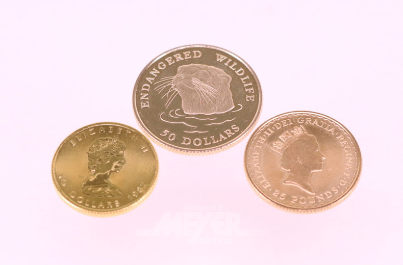 3 versch. kl. Goldmünzen,