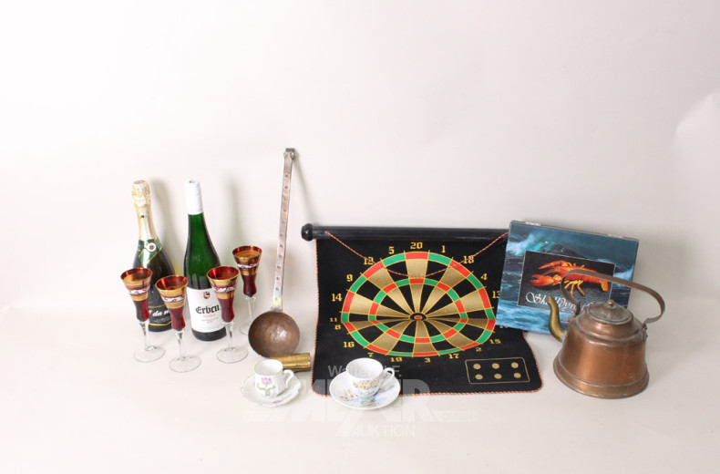 Konvolut: Dartspiel, Kupferkessel-u.