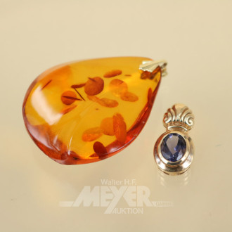 2 Kettenanhänger Bernstein, 375er GG
