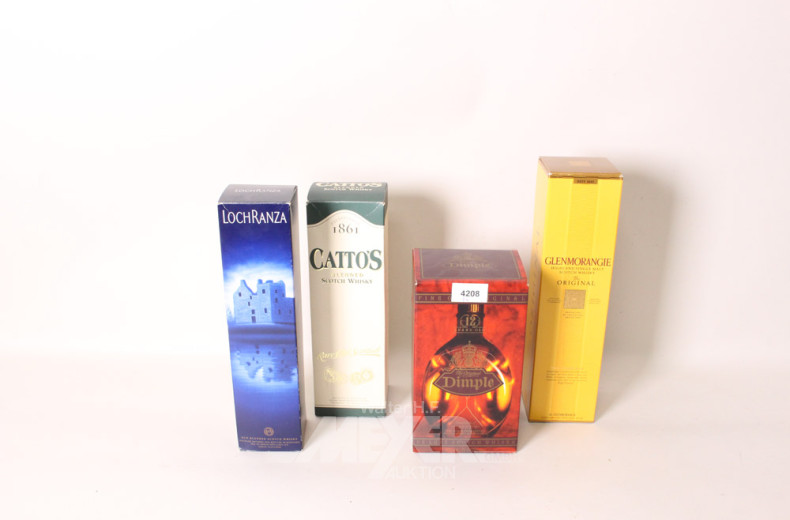 4 Flaschen Whisky: Dimple, Lochranza,
